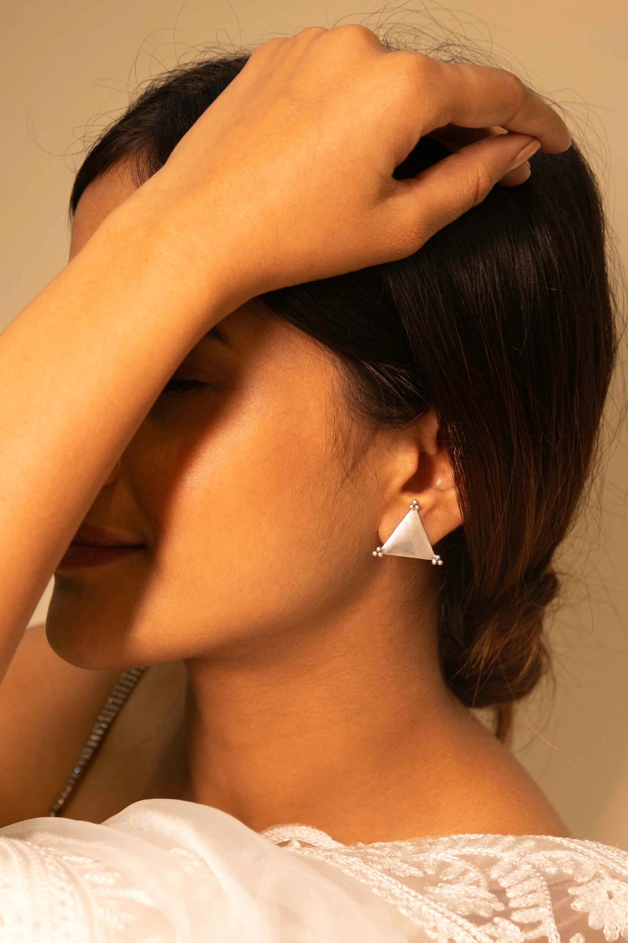 Reya Brushed Triangle Handcrafted Earrings