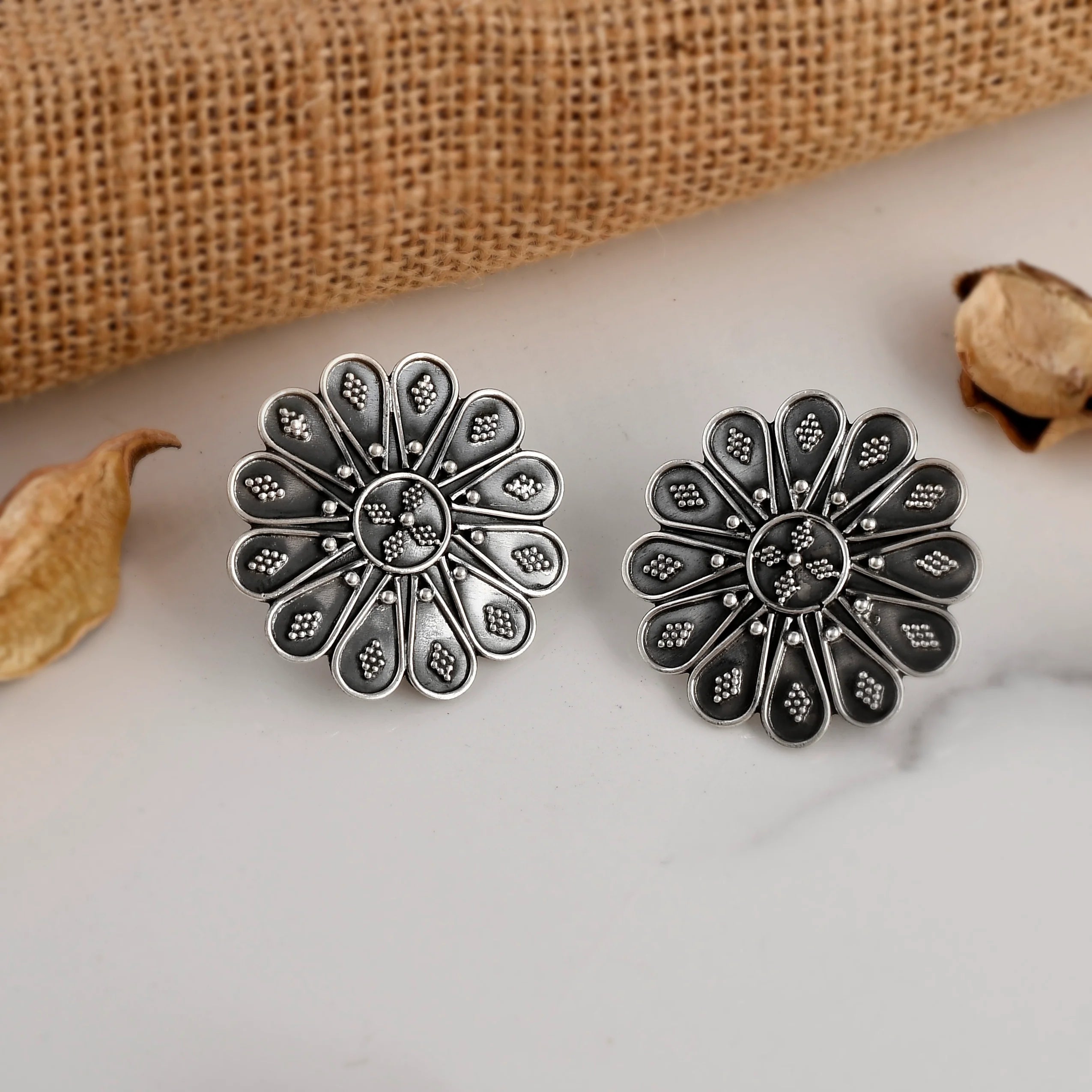 Pushpara Silver Handcrafted Studs