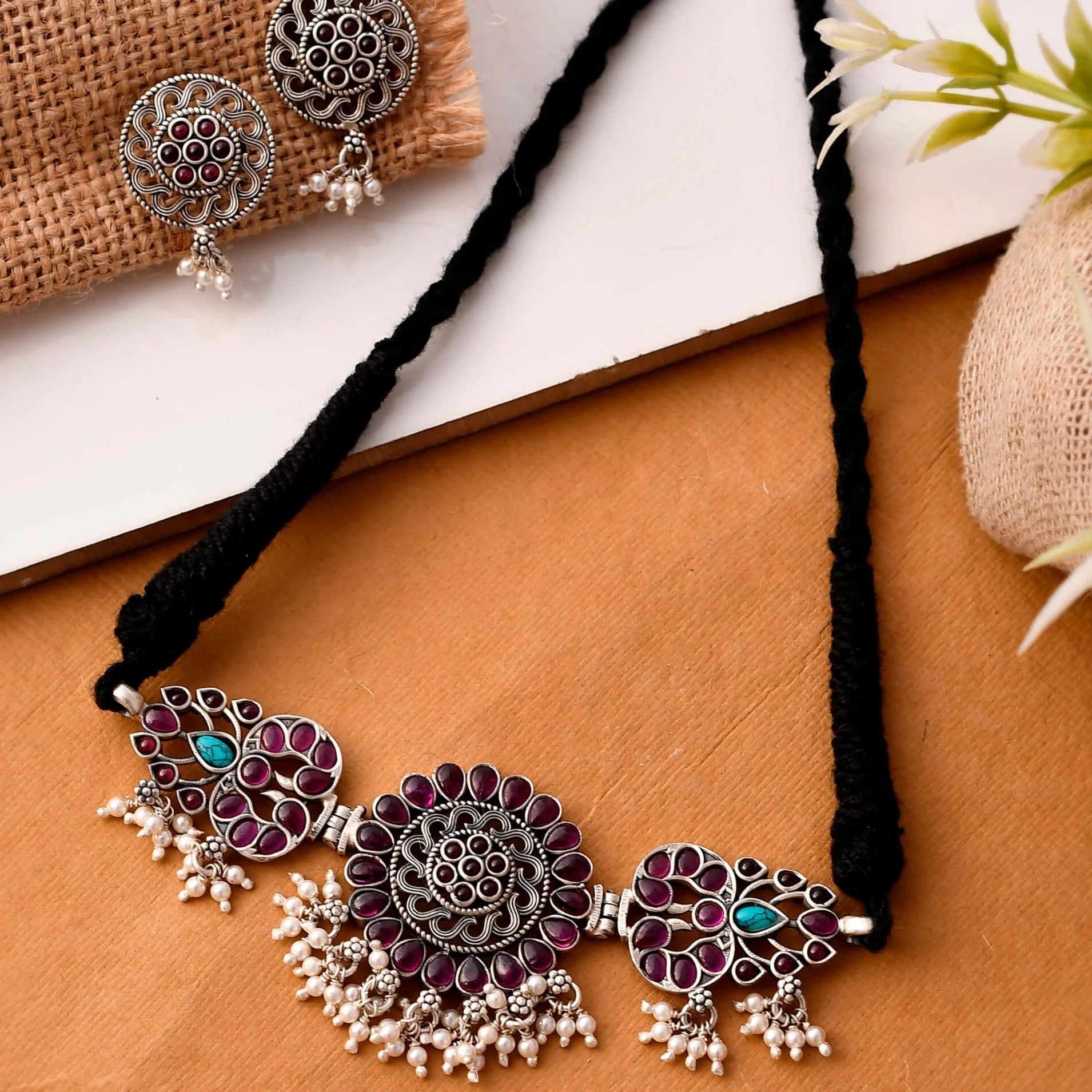 Handcrafted Kalika Mirror Charm Jewelry Set