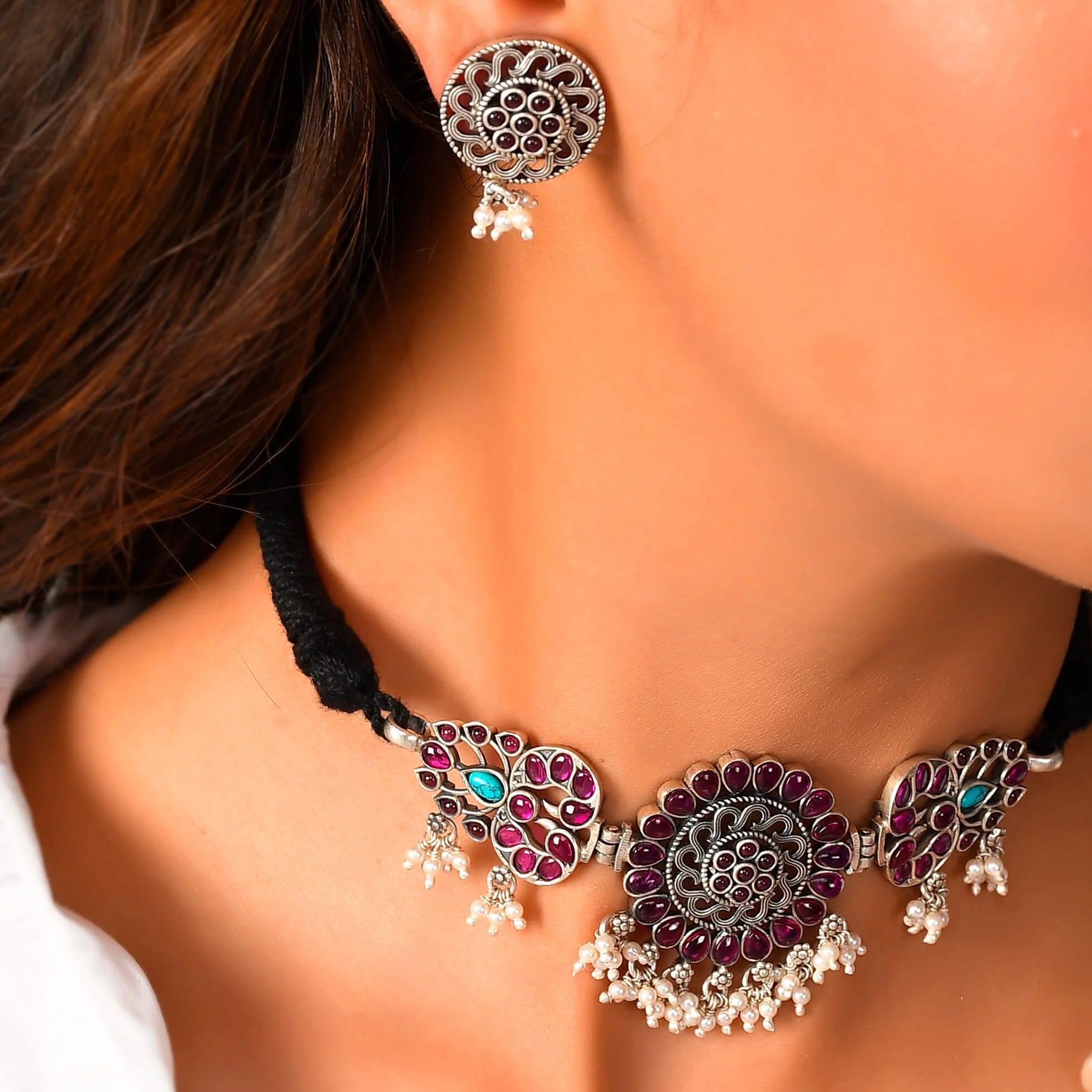 Handcrafted Kalika Mirror Charm Jewelry Set