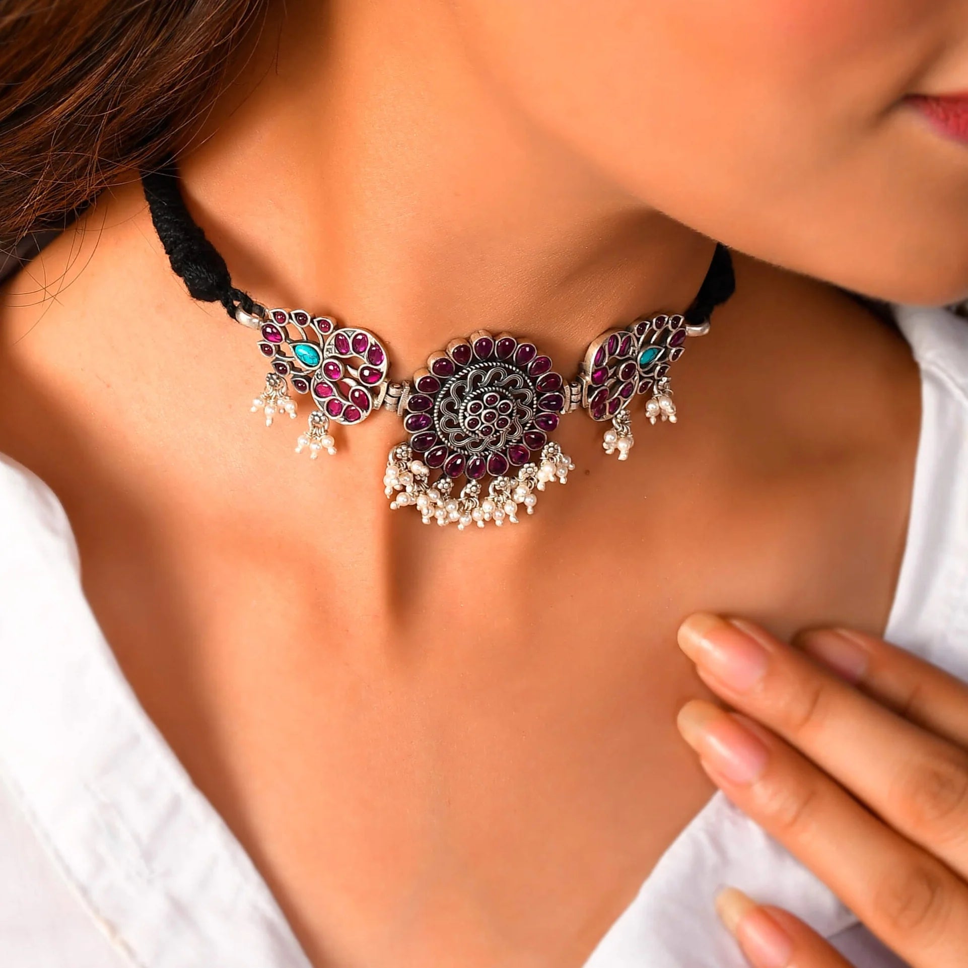 Handcrafted Kalika Mirror Charm Jewelry Set