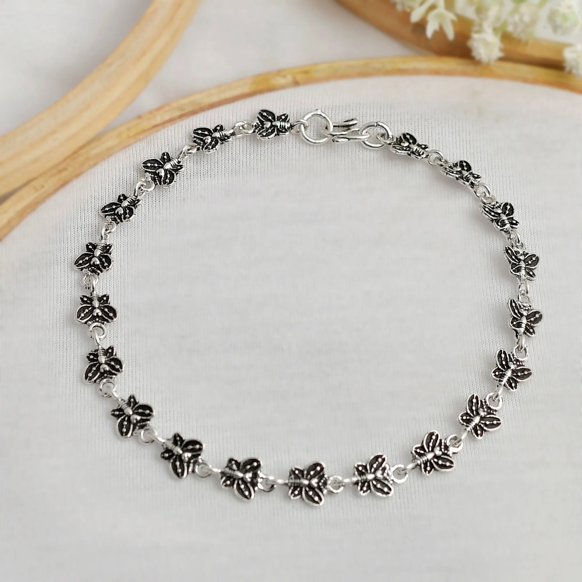 Silver Butterfly Bloom Handcrafted Anklets