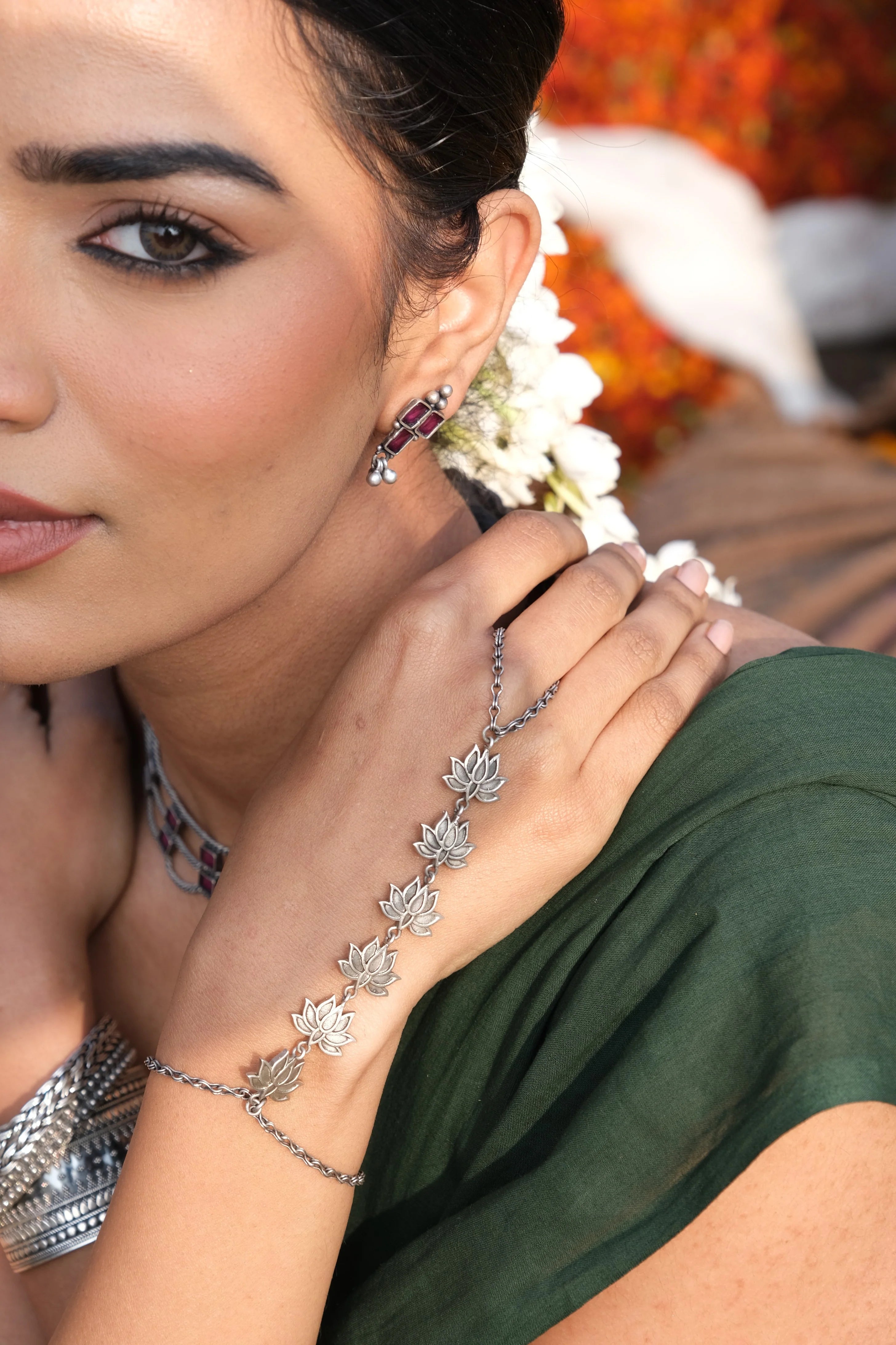 Chandrika Bloom Silver Handchain