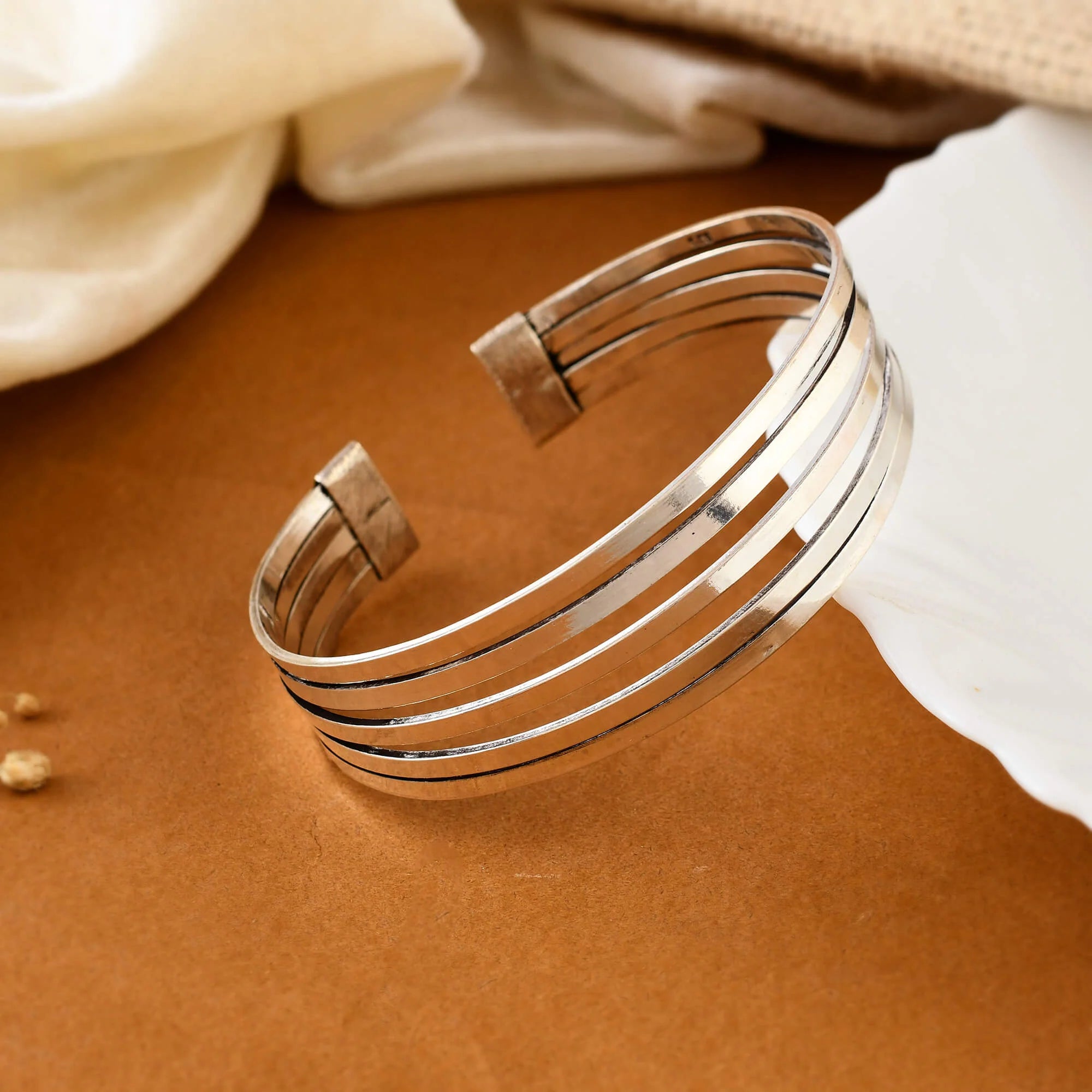 Lustrous Stacked Pure Silver Grace Cuff