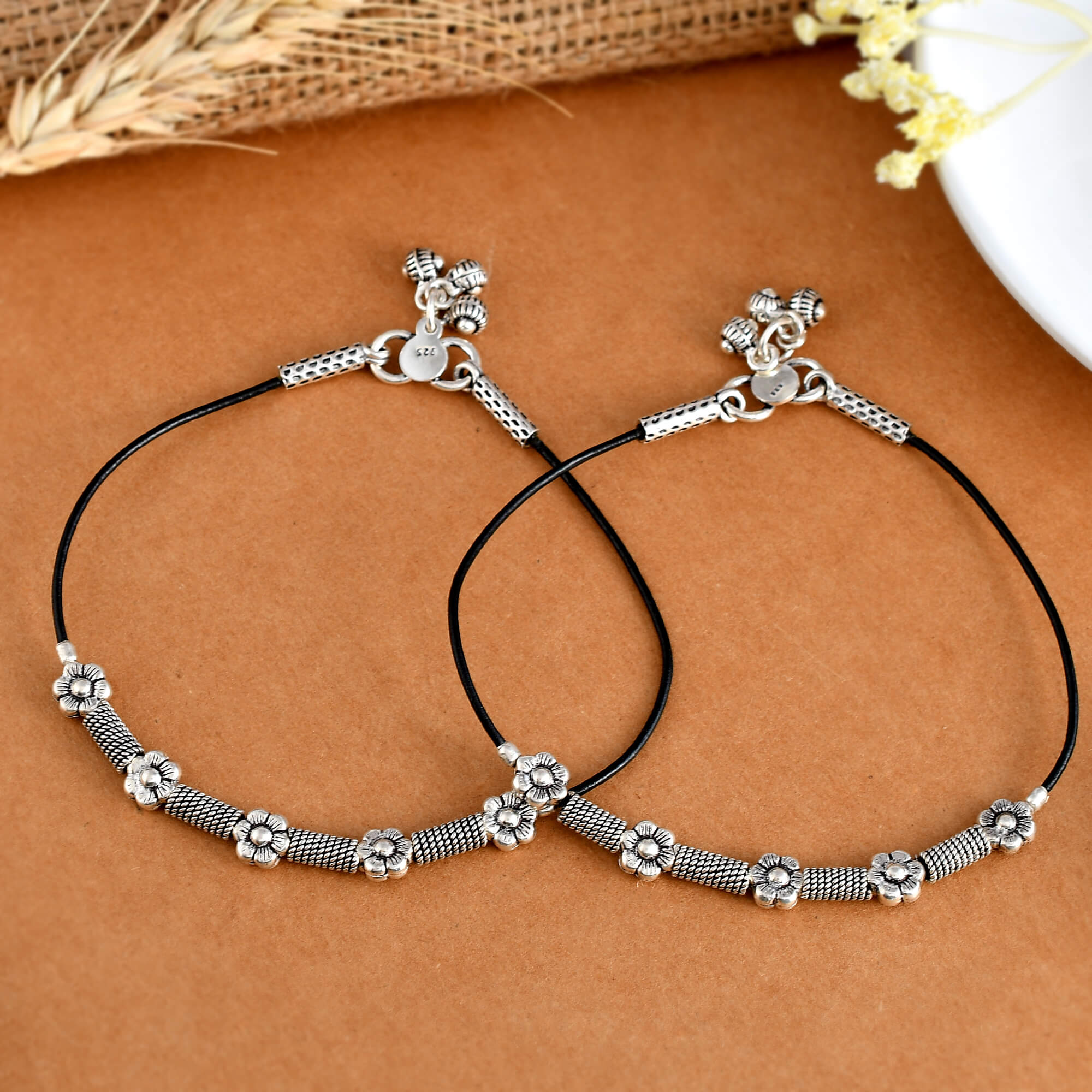 Royal Silver Blossom Thread Anklets