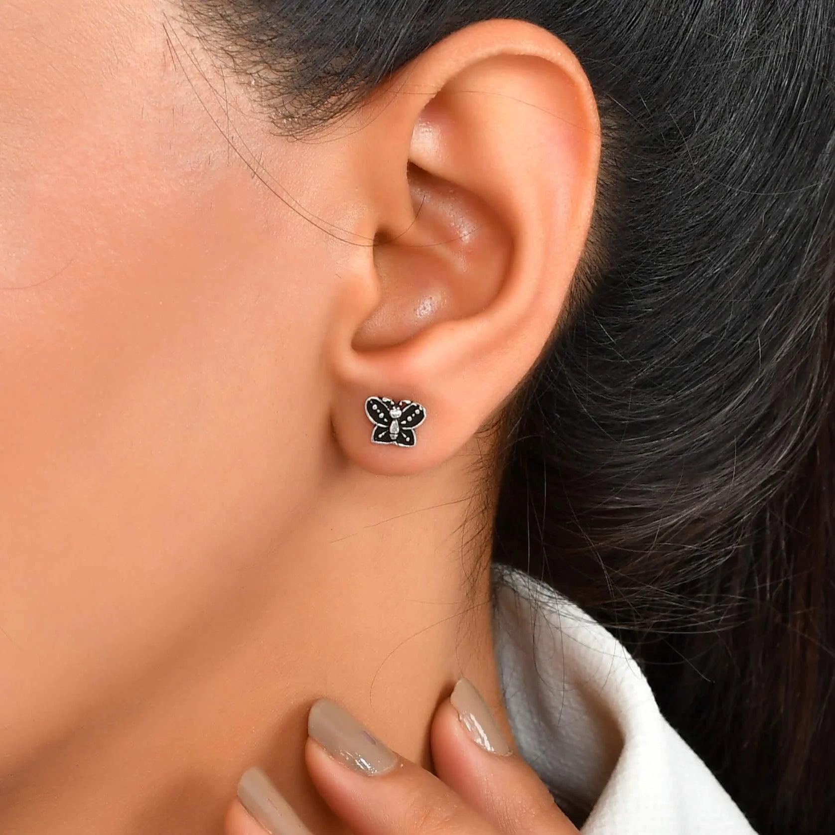 Round Carved Silver Studs