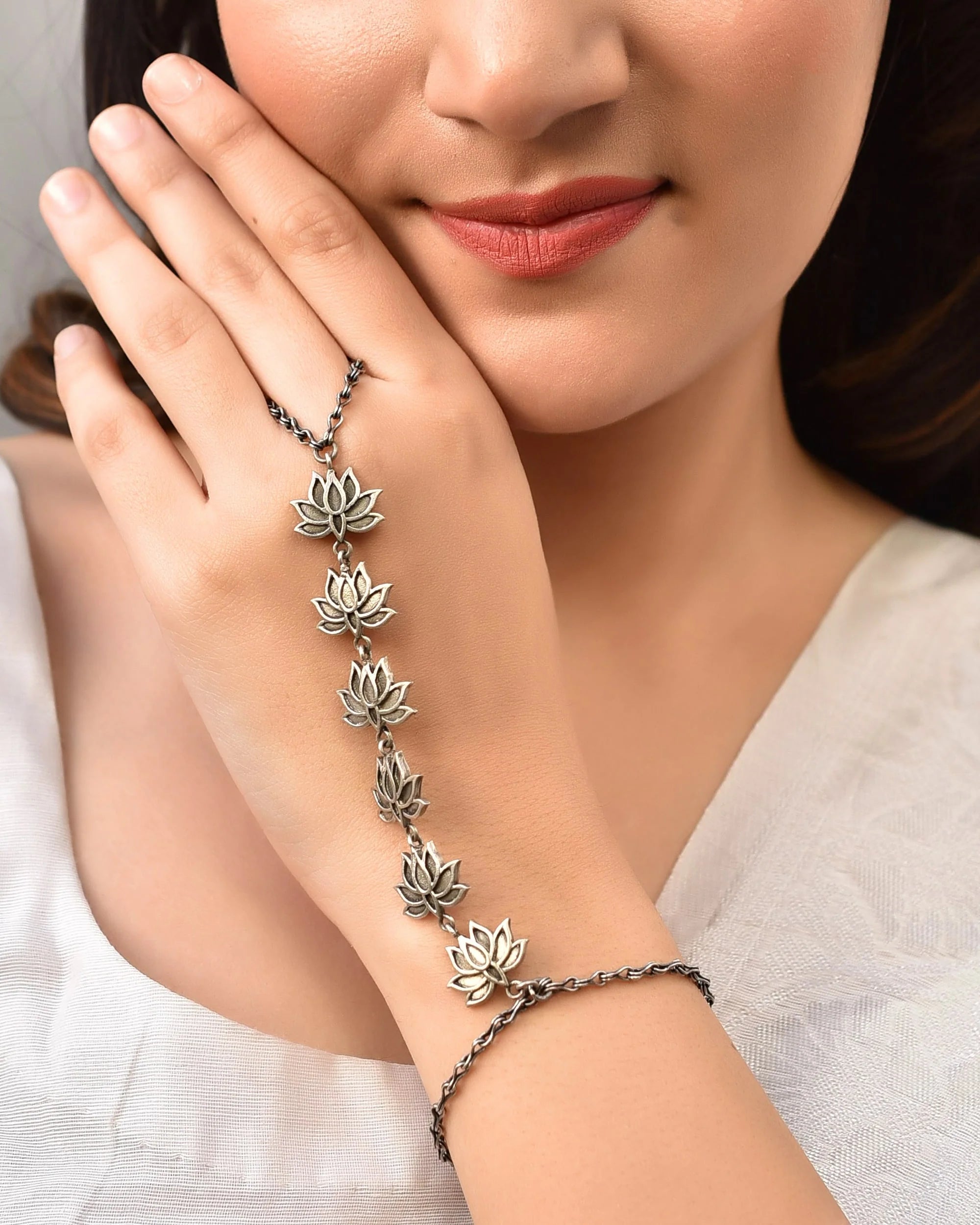 Chandrika Bloom Silver Handchain