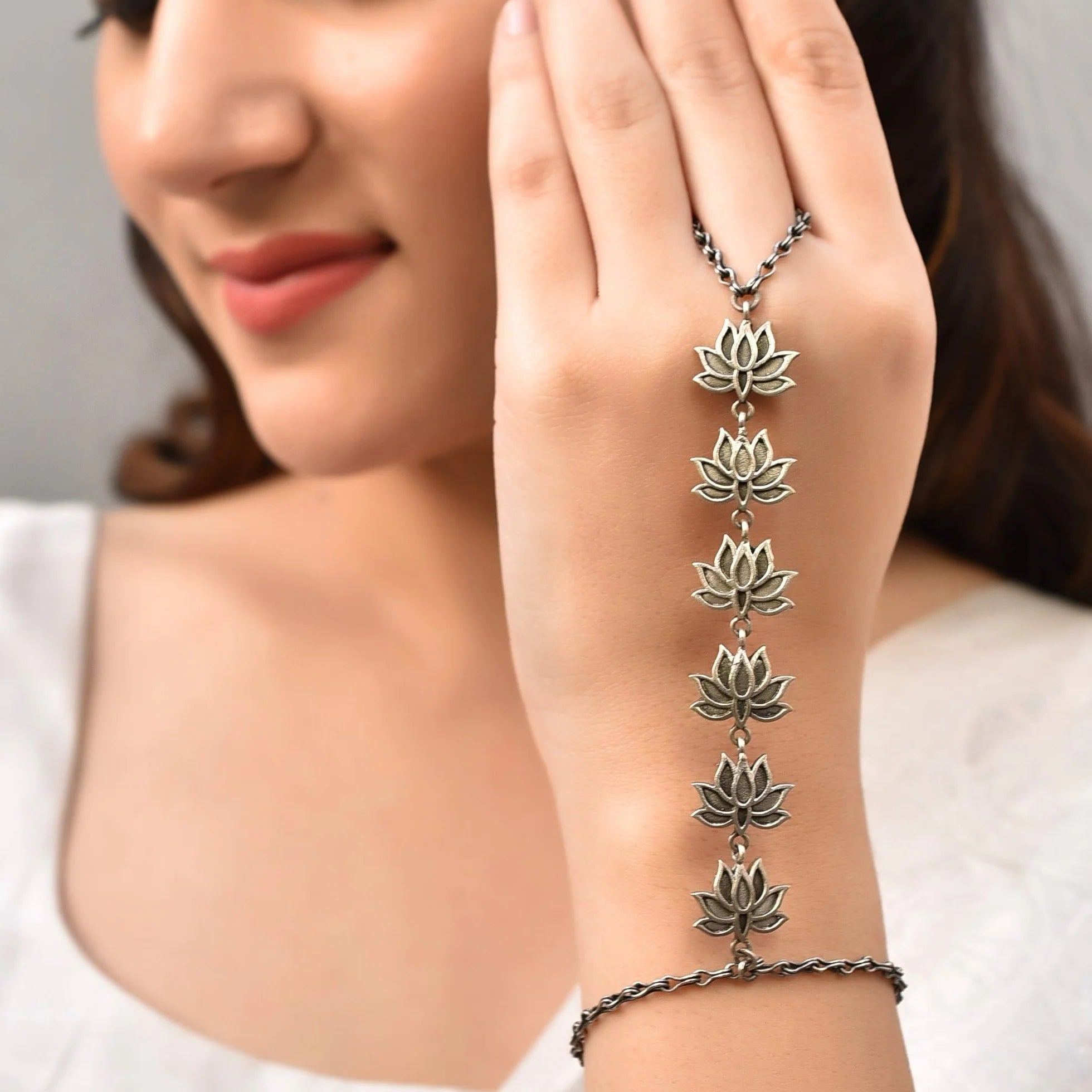 Chandrika Bloom Silver Handchain