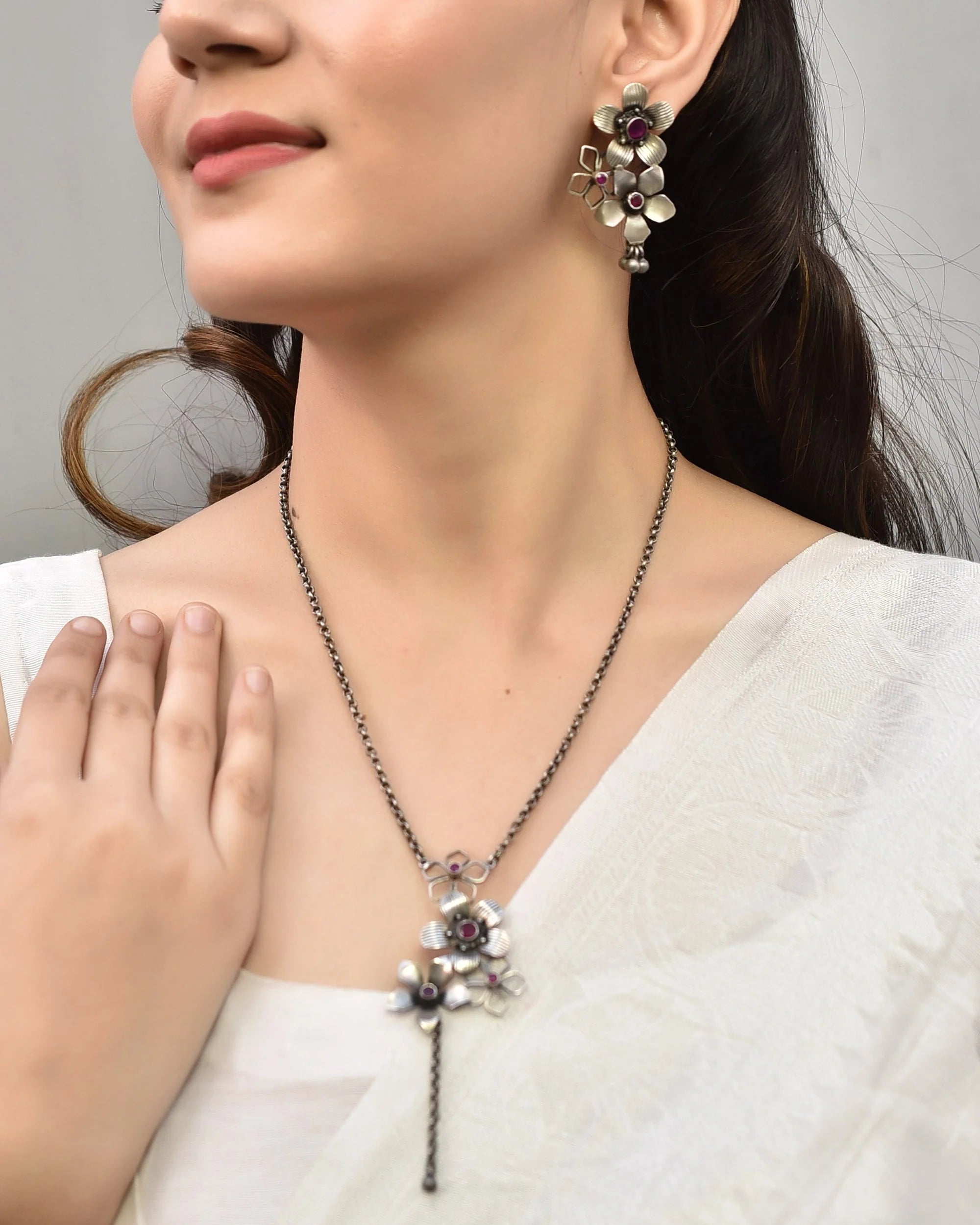 Sharanya Wildflower Silver Charm Set