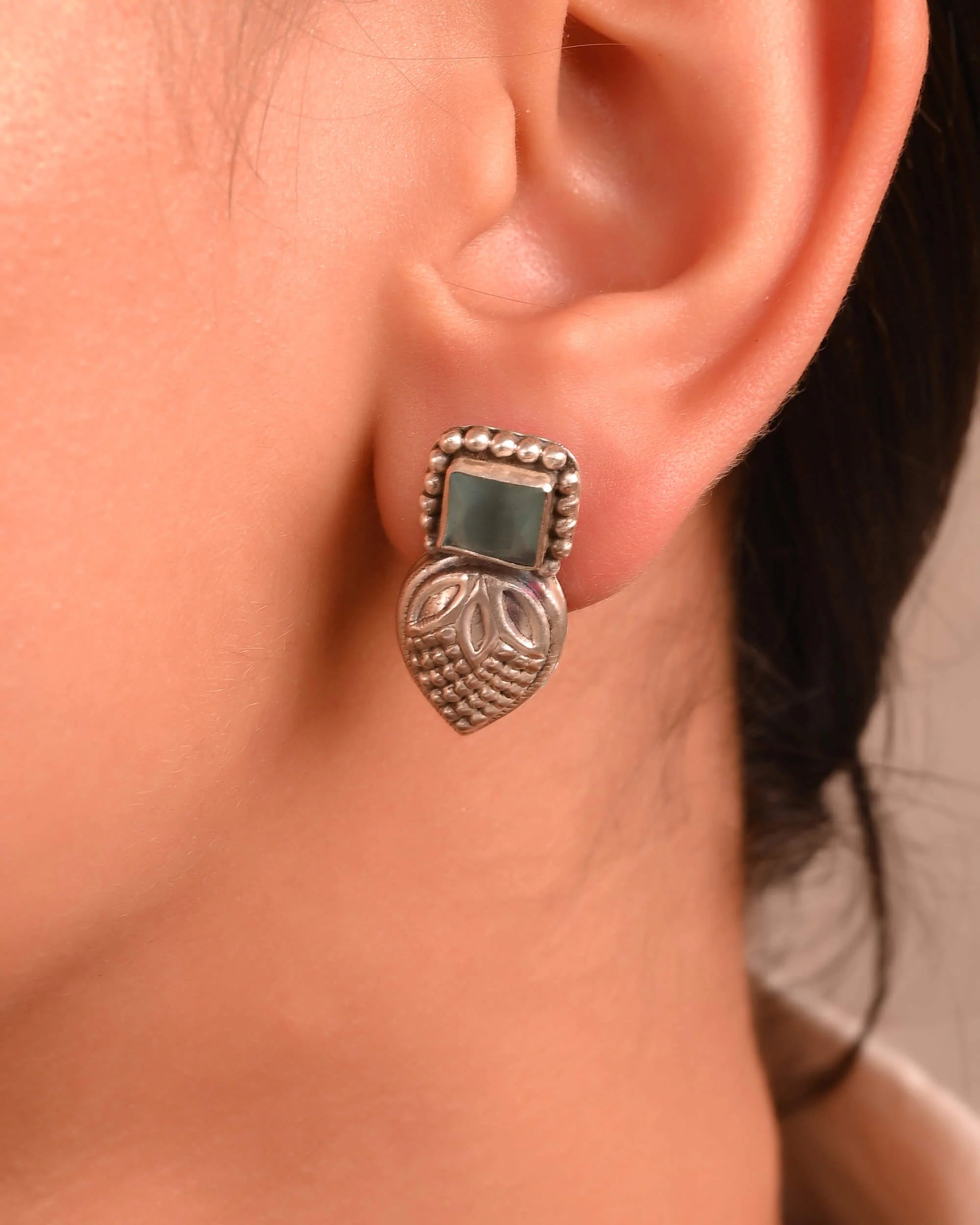 Mehra Silver Crest Handcrafted Studs
