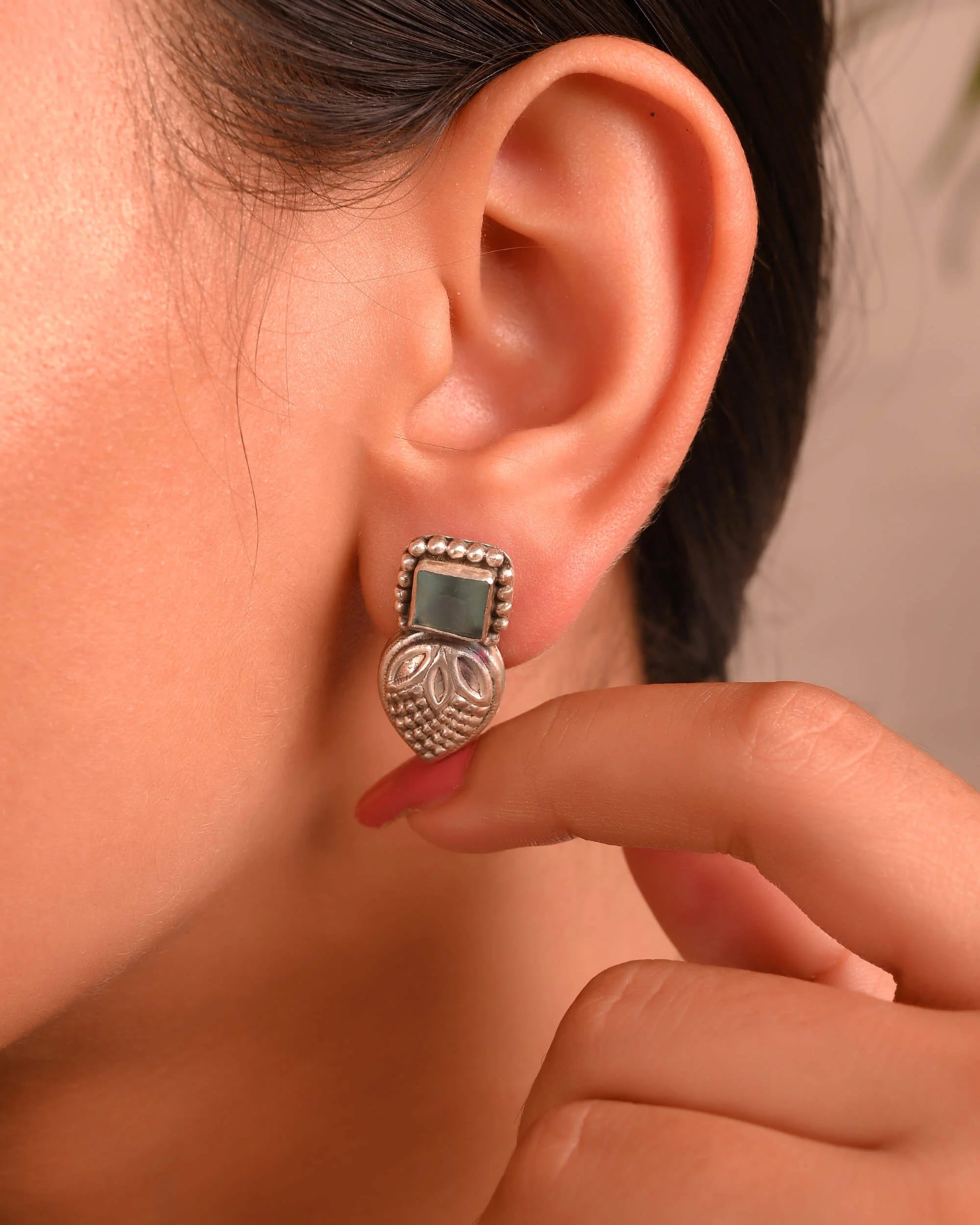 Mehra Silver Crest Handcrafted Studs