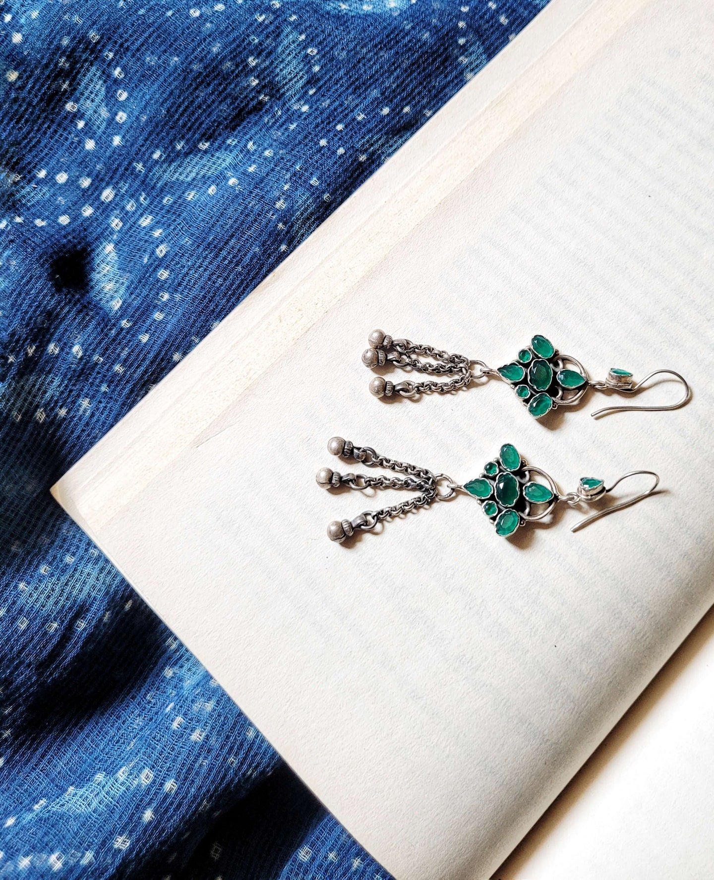 Emerald Cascade Silver Handcrafted Drops