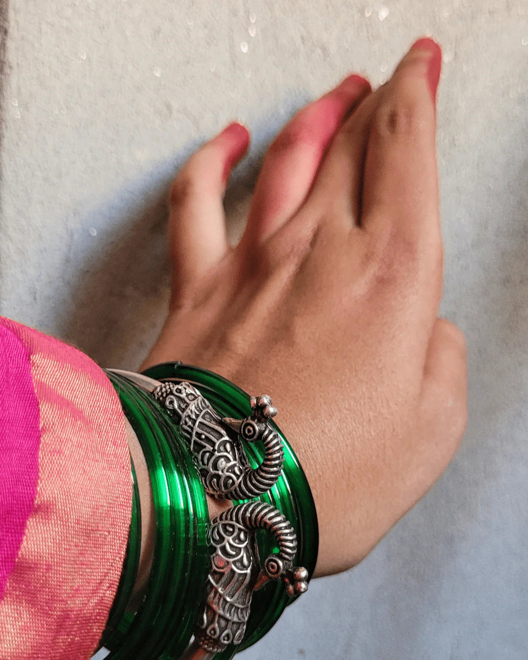 Peacock Grace Silver Cuff