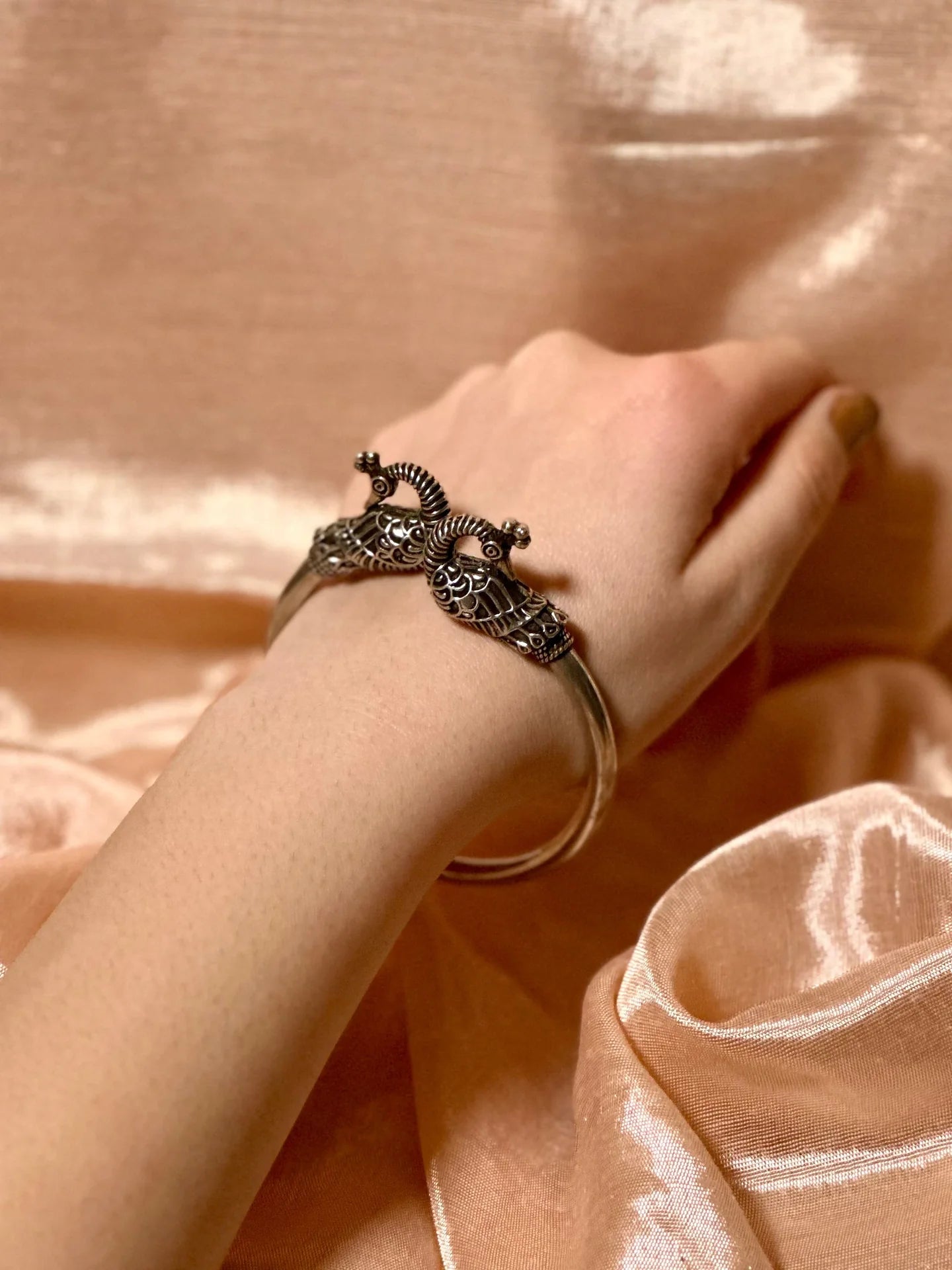 Peacock Grace Silver Cuff