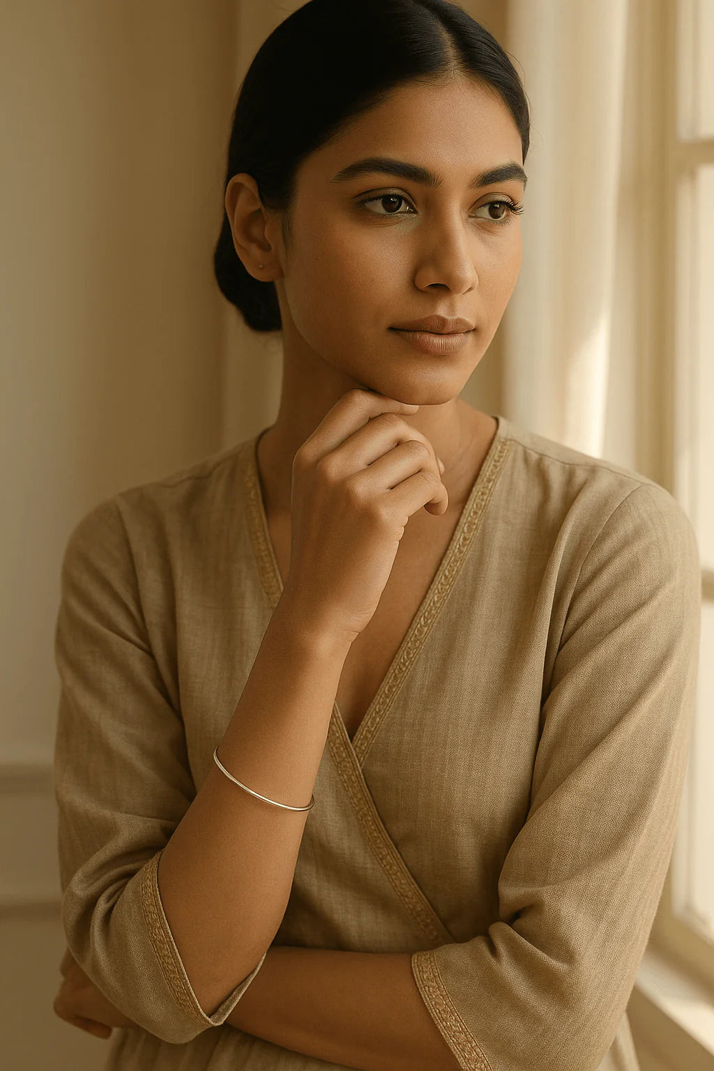 Svara Silver Plain Grace Bangle