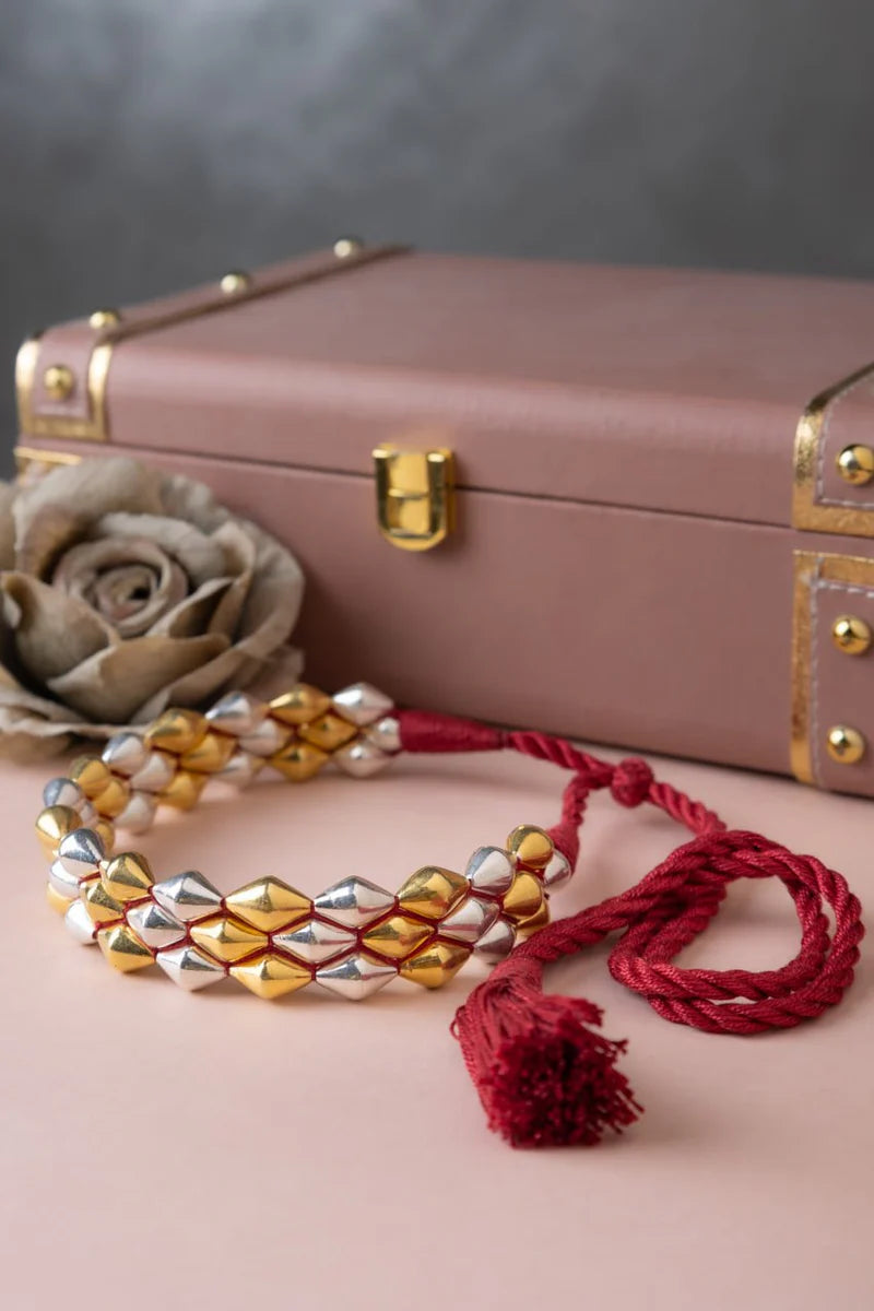 Kumudini Gold-Silver Braided Handcrafted Choker