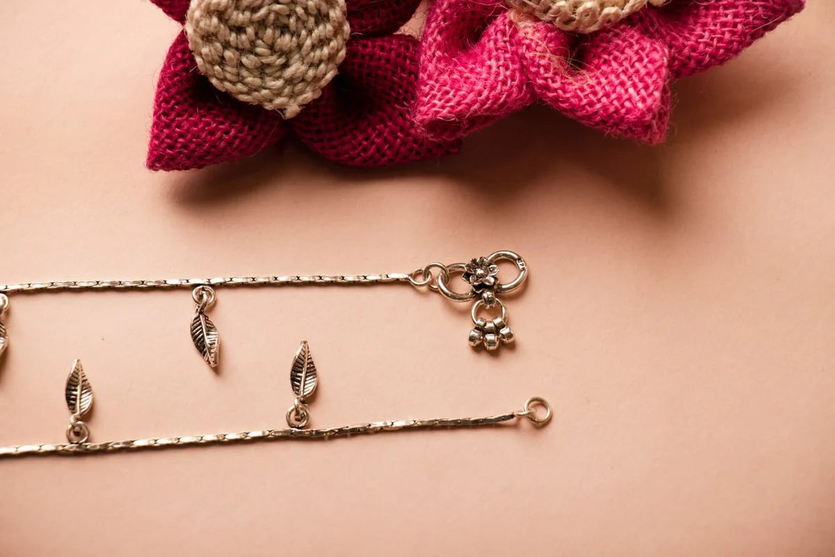Elira Silver Handcrafted Anklet Pair