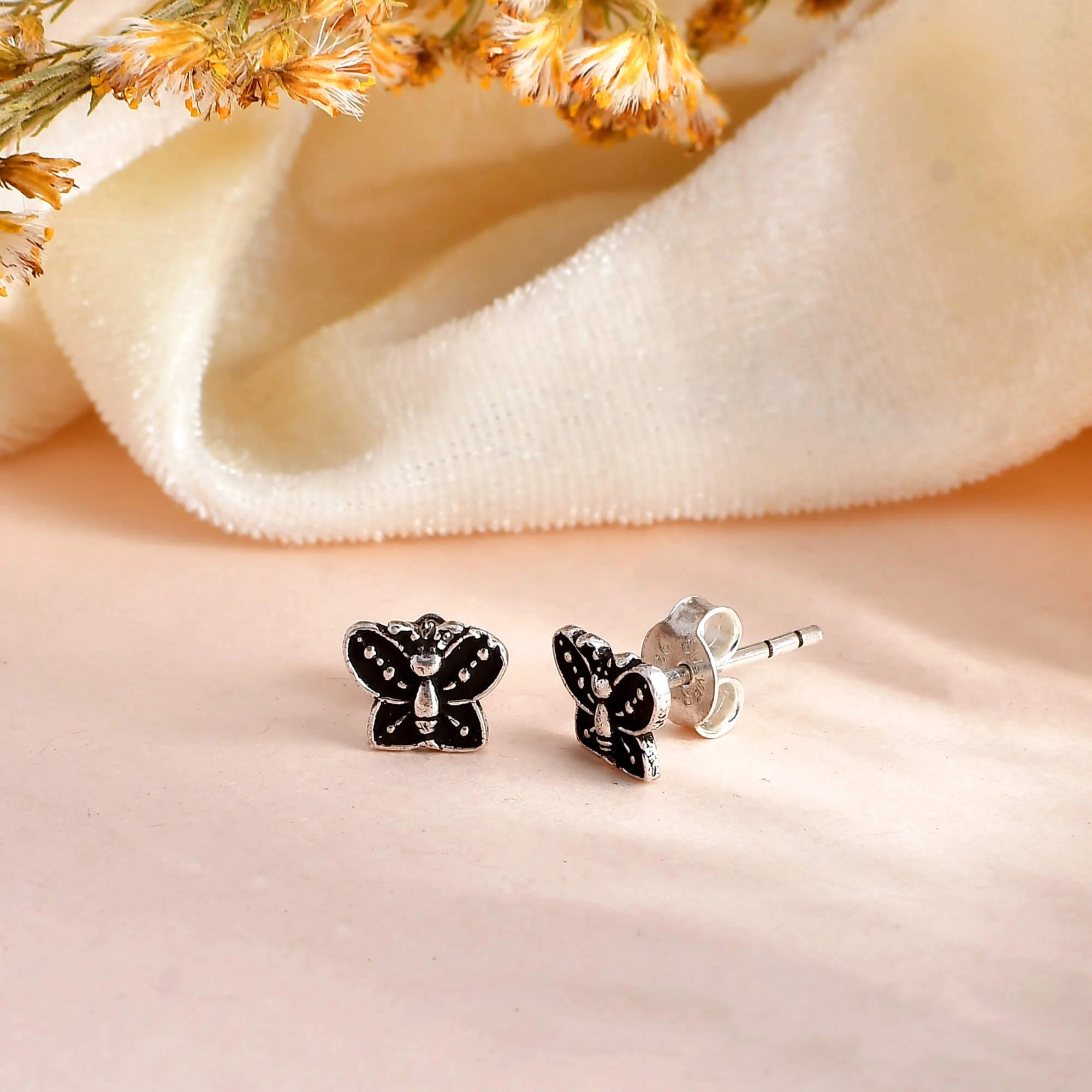 Round Carved Silver Studs