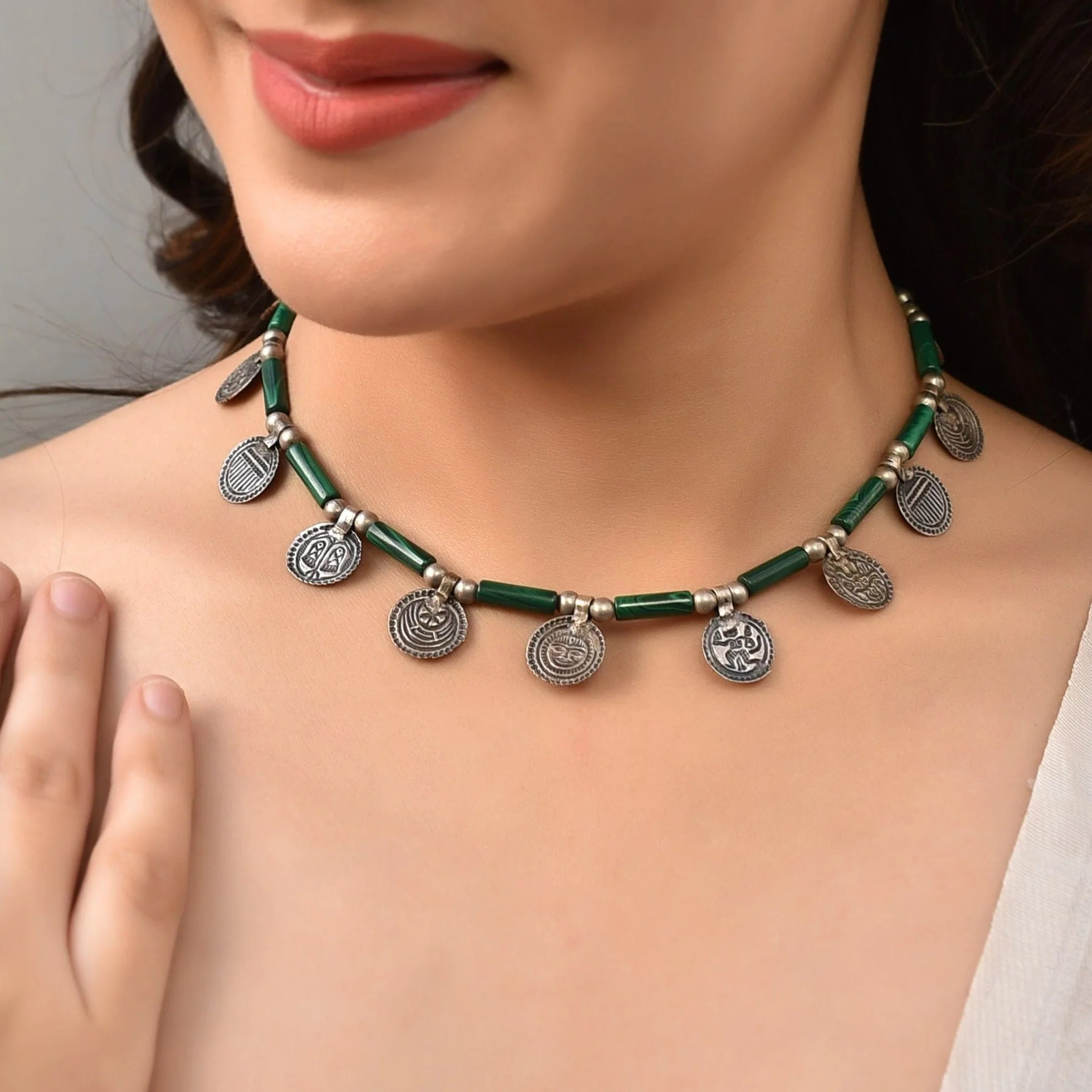 Ancestral Coin Bead Handcrafted Collar
