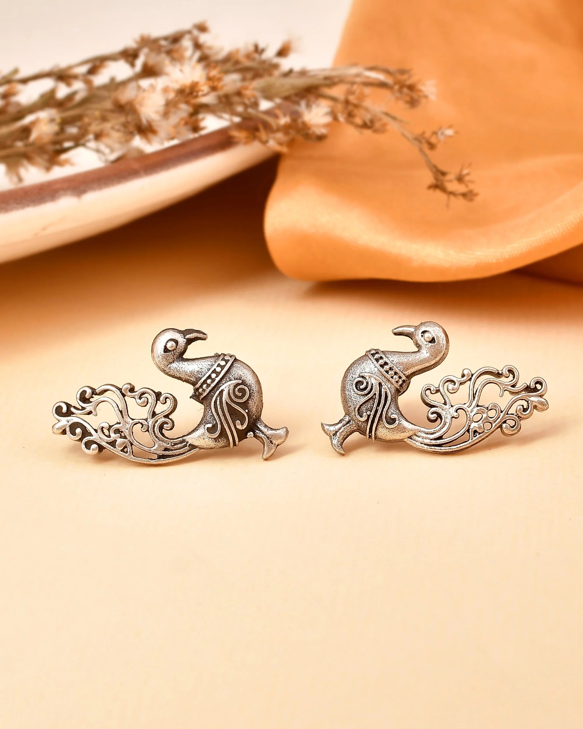 Peacock Bloom Silver Studs