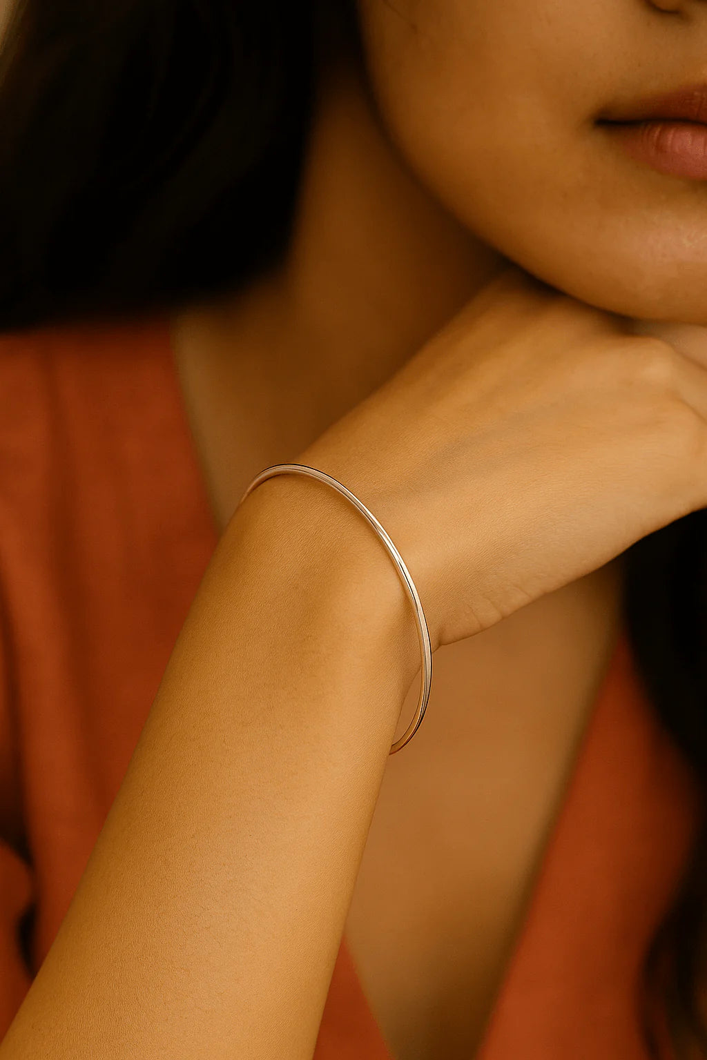 Svara Silver Plain Grace Bangle