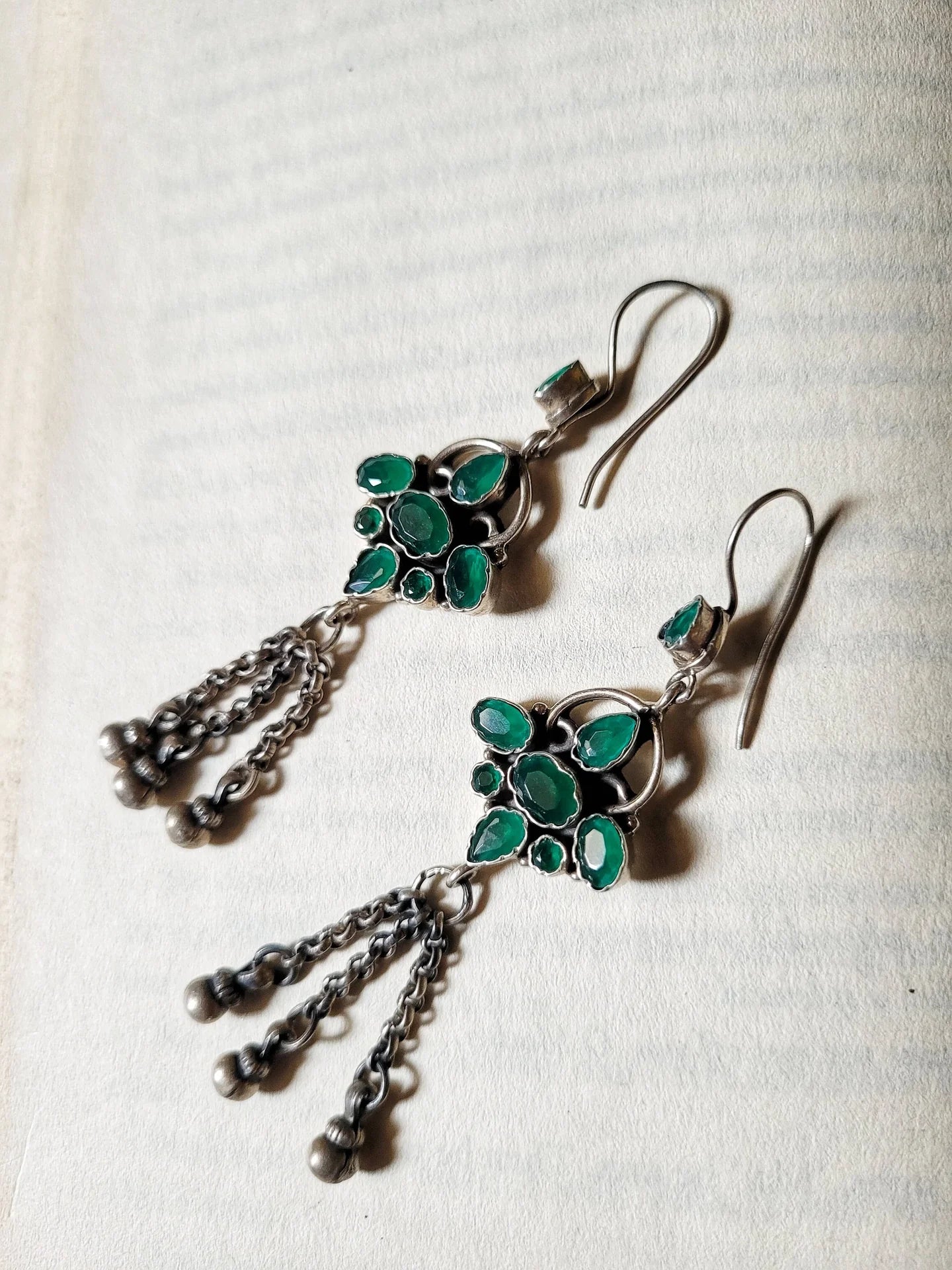 Emerald Cascade Silver Handcrafted Drops