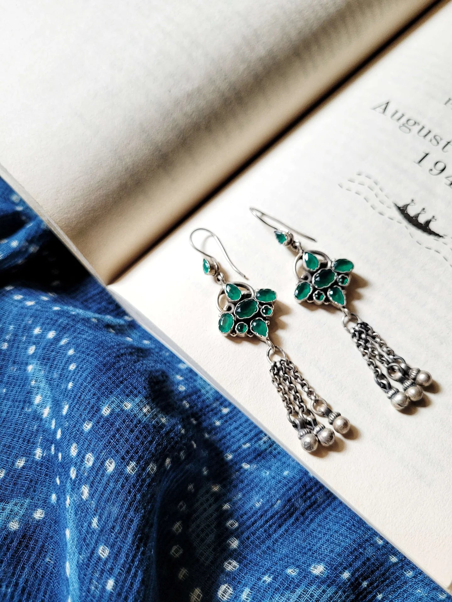 Emerald Cascade Silver Handcrafted Drops