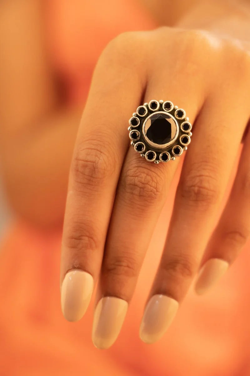 Zarqa Midnight Bloom Handcrafted Ring